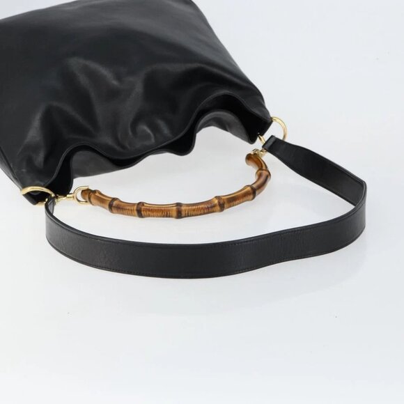 GUCCI Bamboo Hand Bag Leather 2way Black Gold - Picture 8 of 16